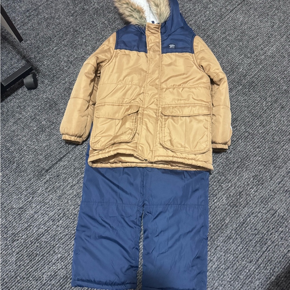 OshKosh B'gosh Blue and Tan Snowsuit with Fur Hood